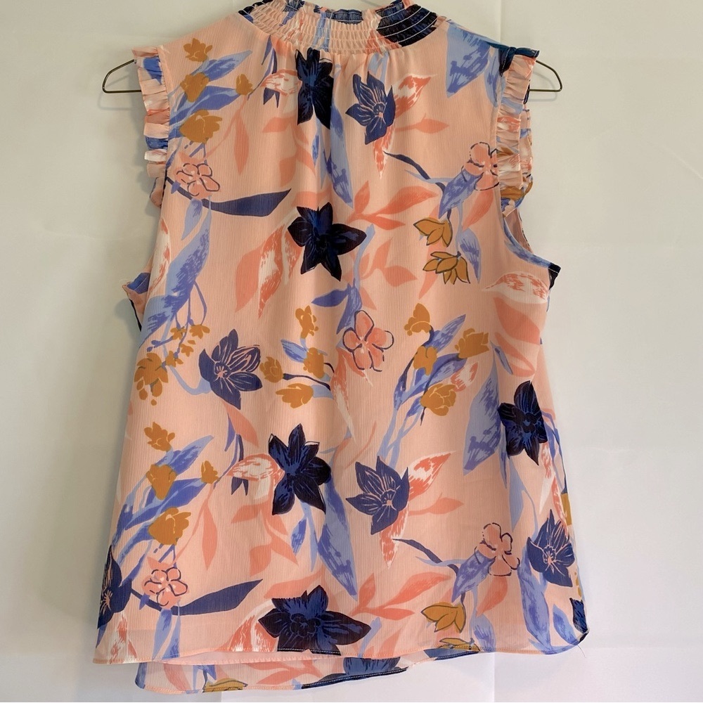 J. Crew Blue and Orange Ruffled Blouse with Mandarin Collar size 8 perfect cond
